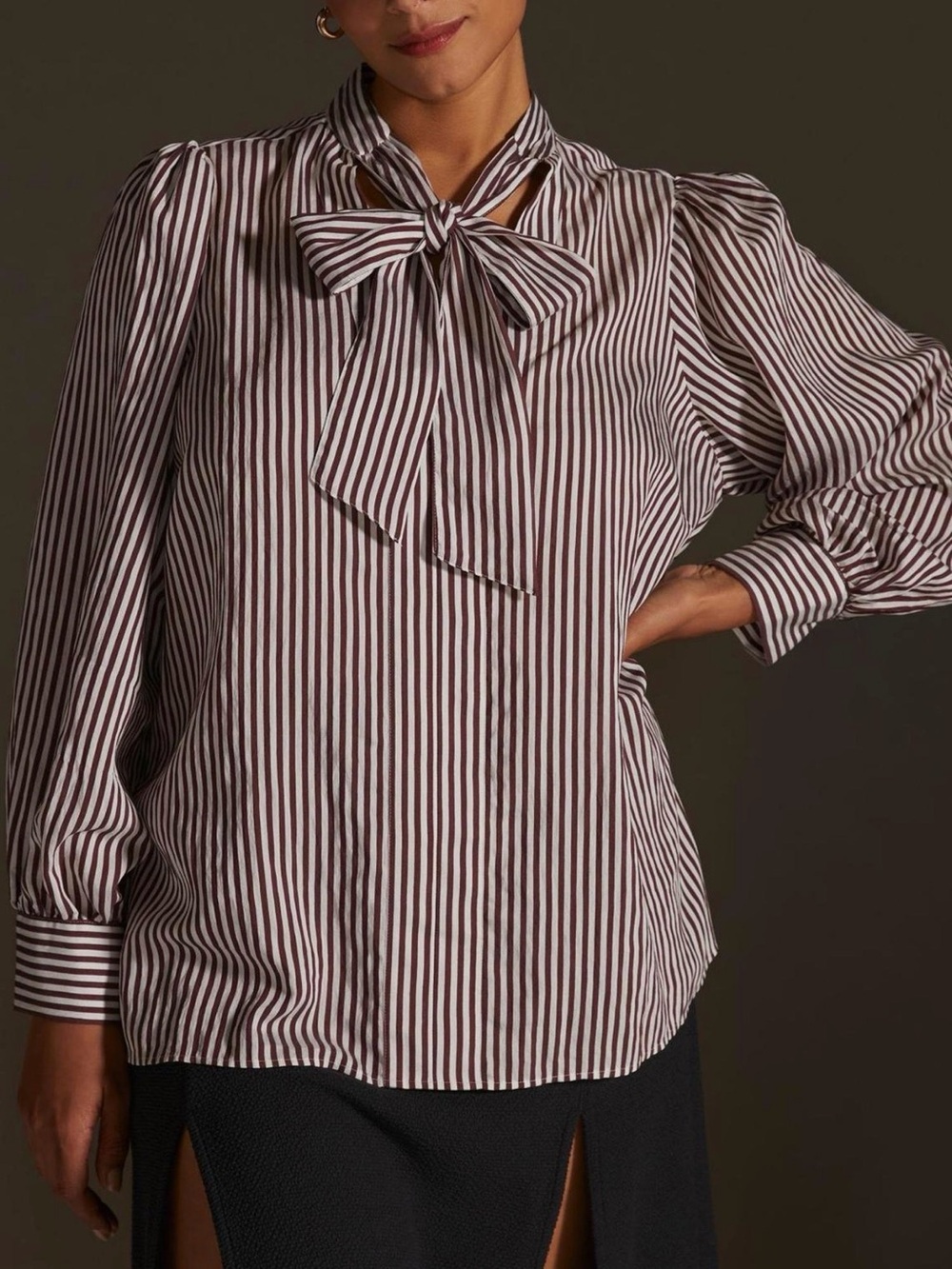 Maeve for Anthropologie Tie-Neck Striped Blouse - Picture 7 of 8